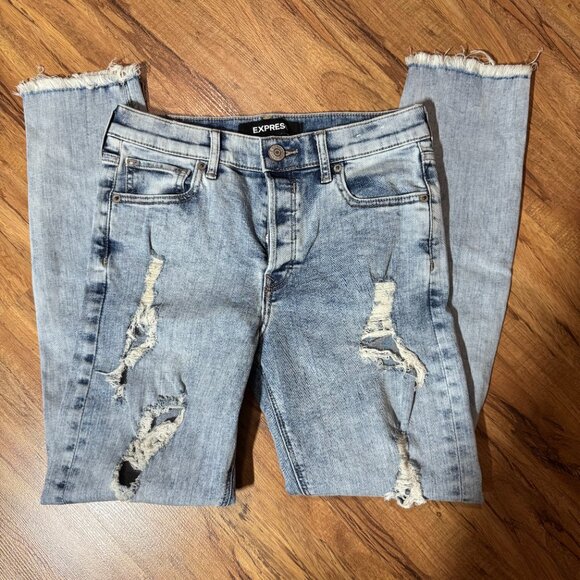 Express Jeans Women 0 Acid Wash Vintage Skinny High Waist Distressed Button Fly - Picture 3 of 3